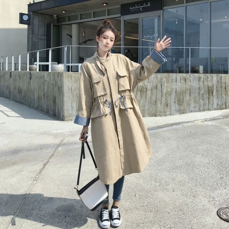 

Waitmore Trench Coat Women's Mid-length over-the-Knee 2019 Autumn Clothing New Style Korean-style Stand Collar Loose-Fit Versati
