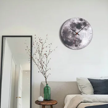 

3D Large Moon Fluorescent Wall Clock European Style Moon Wall Clock Wall Art Kids Bedroom Decoration Home Livingroom Decor