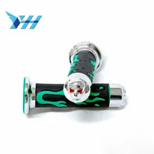 Пара 7/", 22 см, гелевые ручки с черепом для мотоцикла, резиновые ручки зеленого цвета