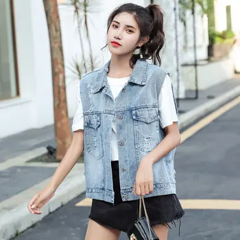 

Embroidered Denim Vest Jacket Female 2020 New Wild Loose Back Embroidered Denim Short Vest