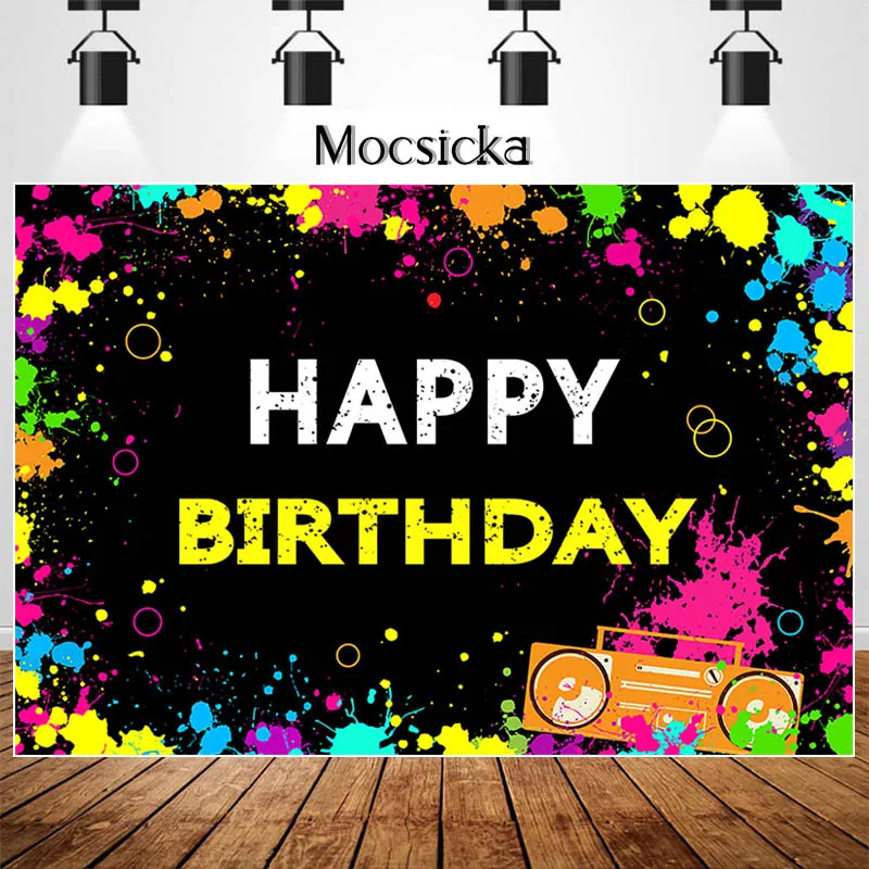 

MOCSICKA Color Graffiti Happy Birthday Party Photography Background Splash Paint Customize Birthday Party Decorations Backdrop
