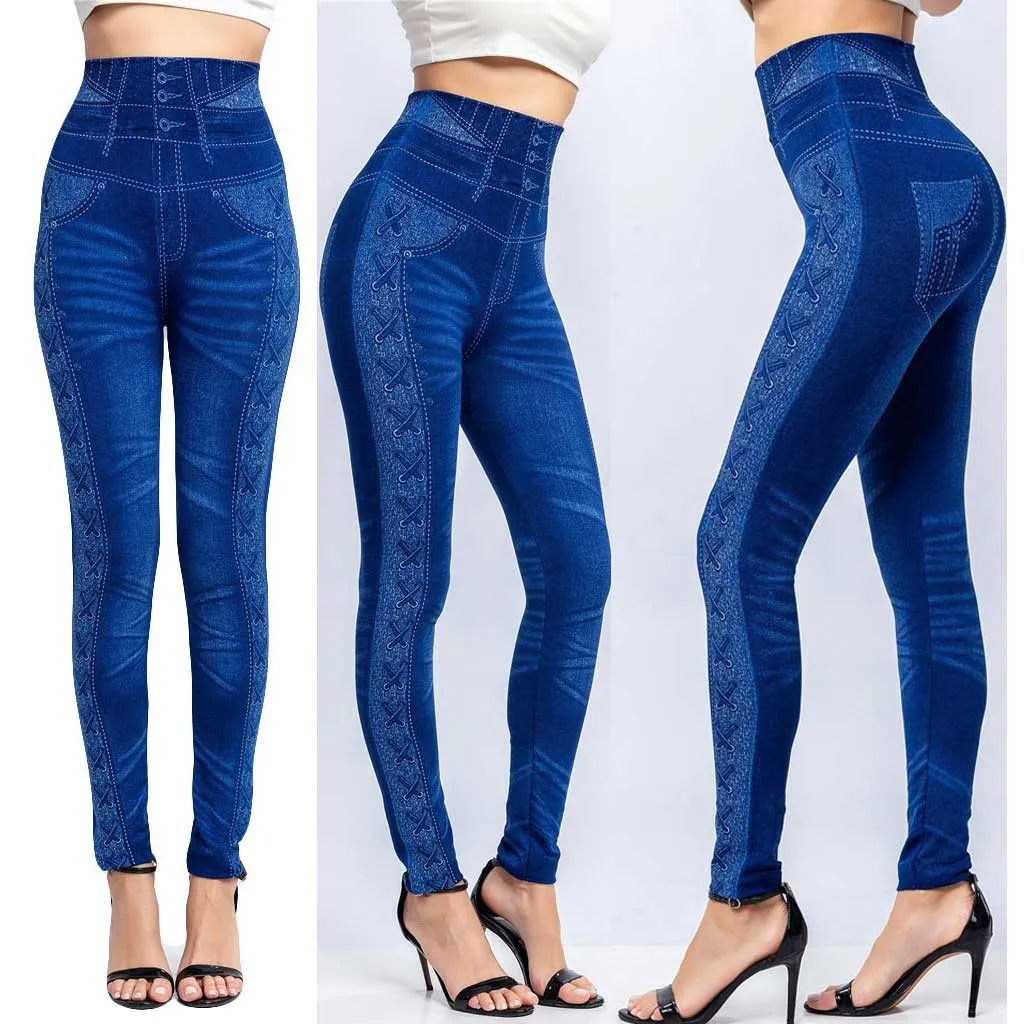 Jaycosin Newest Hot Fashion Women Stretch Jeans Pants Slim Solid Wet High Waist Trouser Pants Full Length Pants Trousers 226