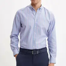 Дефакто Мужская официальная синяя Однотонная рубашка с воротником с лацканами, повседневный тканый Топ, рубашка с длинным рукавом, Офисная деловая одежда, Топ Shirt-L8200AZ19AU