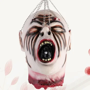 

Novelty Halloween Hanging Ornament Decorative Hanging Zombie Head with Chain Prop Scary Halloween Prop Ghost Head for Haunted Ho