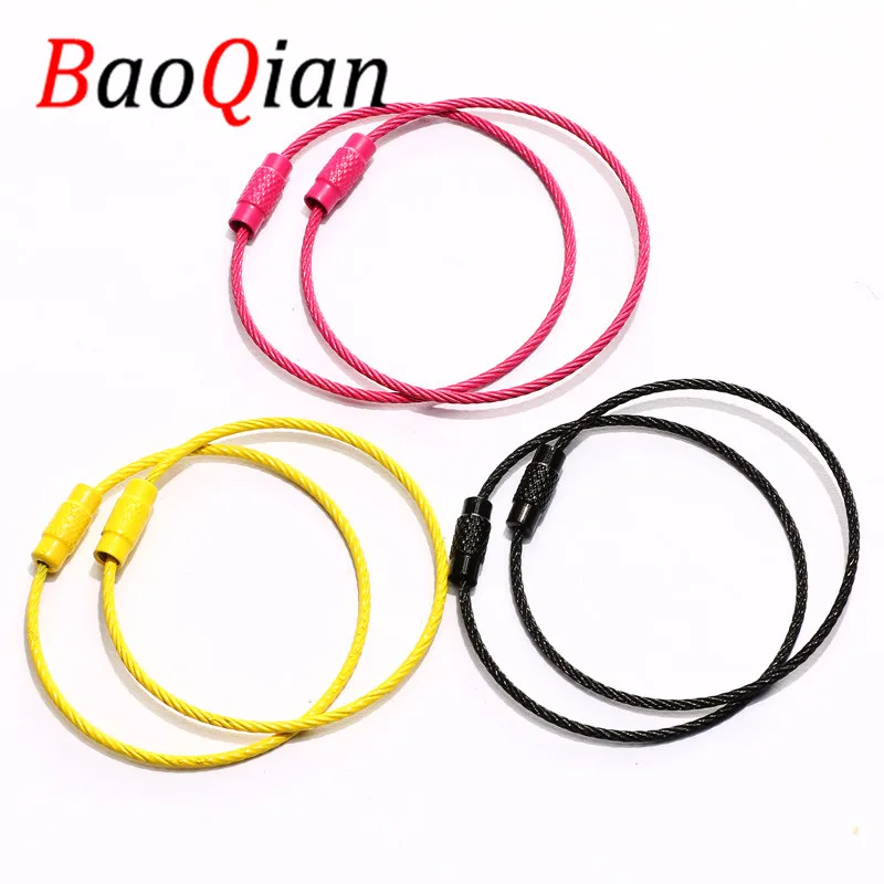 10pcs Stainless Steel Wire Keychain Wire Cable Loop Screw Lock Gadget