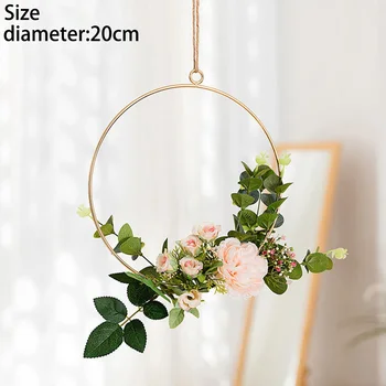 

Rose Flower Wreath Hanging Silk Garland Wedding Home Party Door Decor Flower Hoop Wreath For Wedding Backdrop Wall Hanging