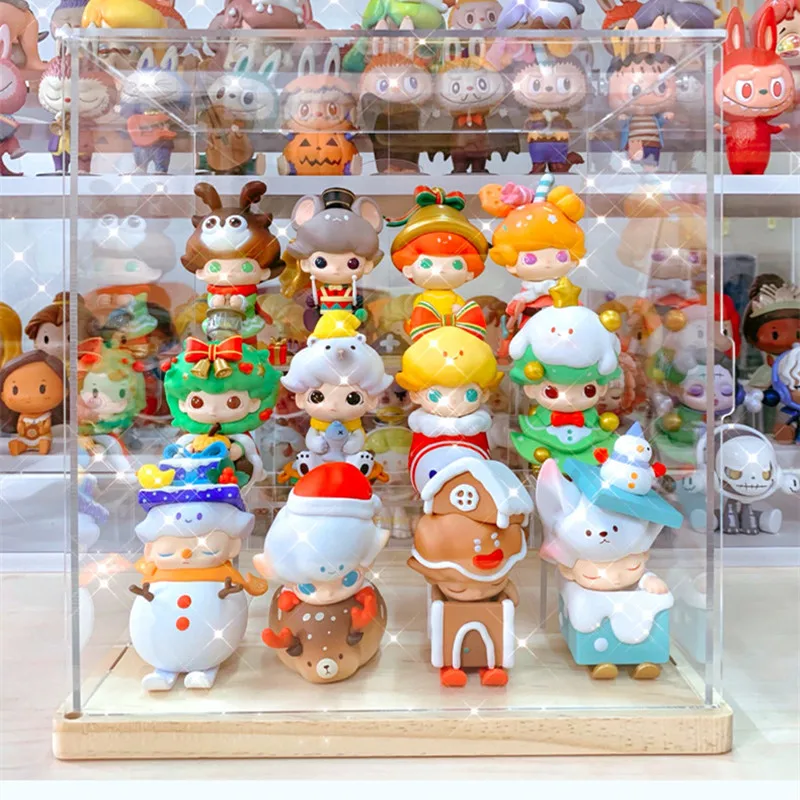 Scatola Cieca Scatola Di Esposizione Di Immagazzinaggio Di Figura Vetrina Trasparente Acrilica Vetrina Di Base Di Legno Vetrina Per L'Organizzatore De