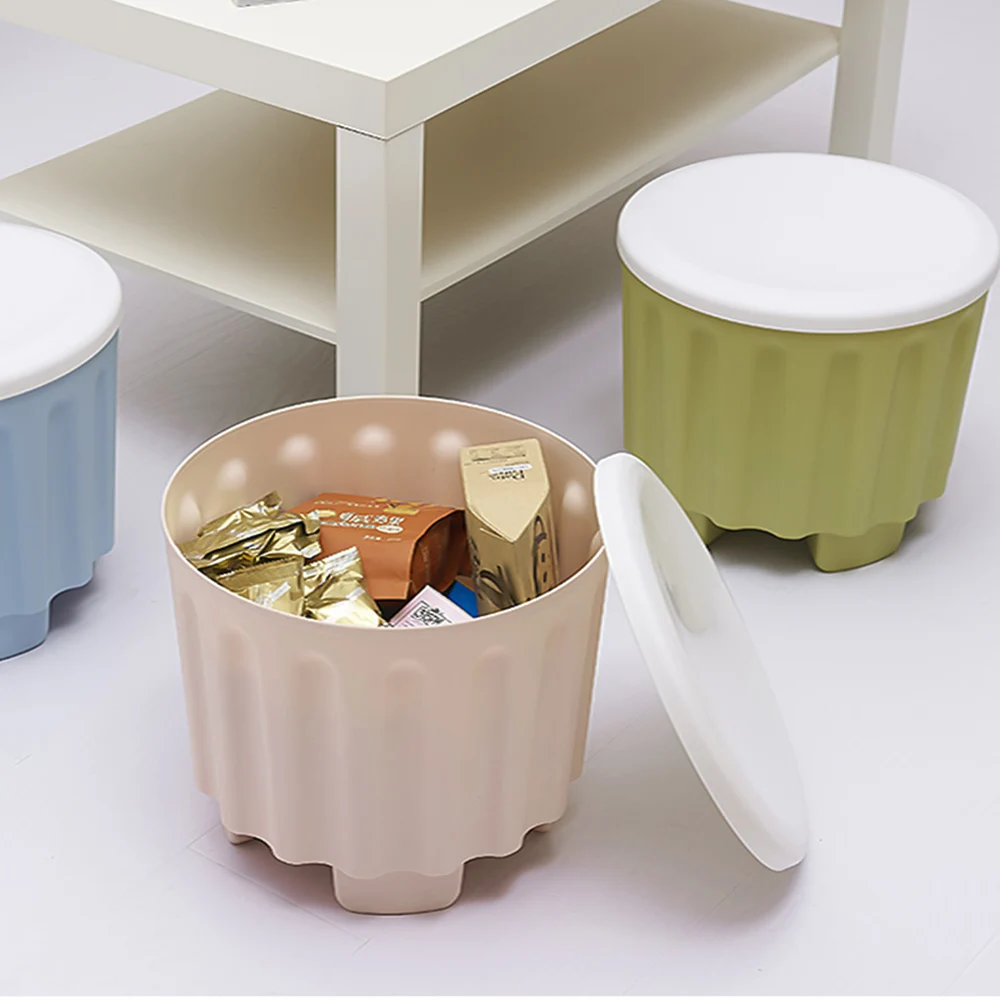

Space Saving Storage Stool Toys Clothes Books Organizer Removable Lid Stackable Stool Storing Chair with Storage Function Basket