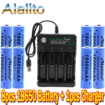 

6pcs 18650 battery 3.7V 18000mAh rechargeable battery with charger for Led flashlight batery litio battery+1pcs Charger