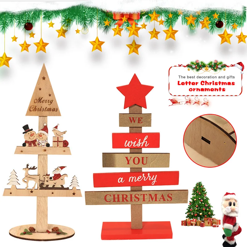

Christmas Painted Wooden Table Tree Ornaments Home Party Decor Kids Gifts DNJ998