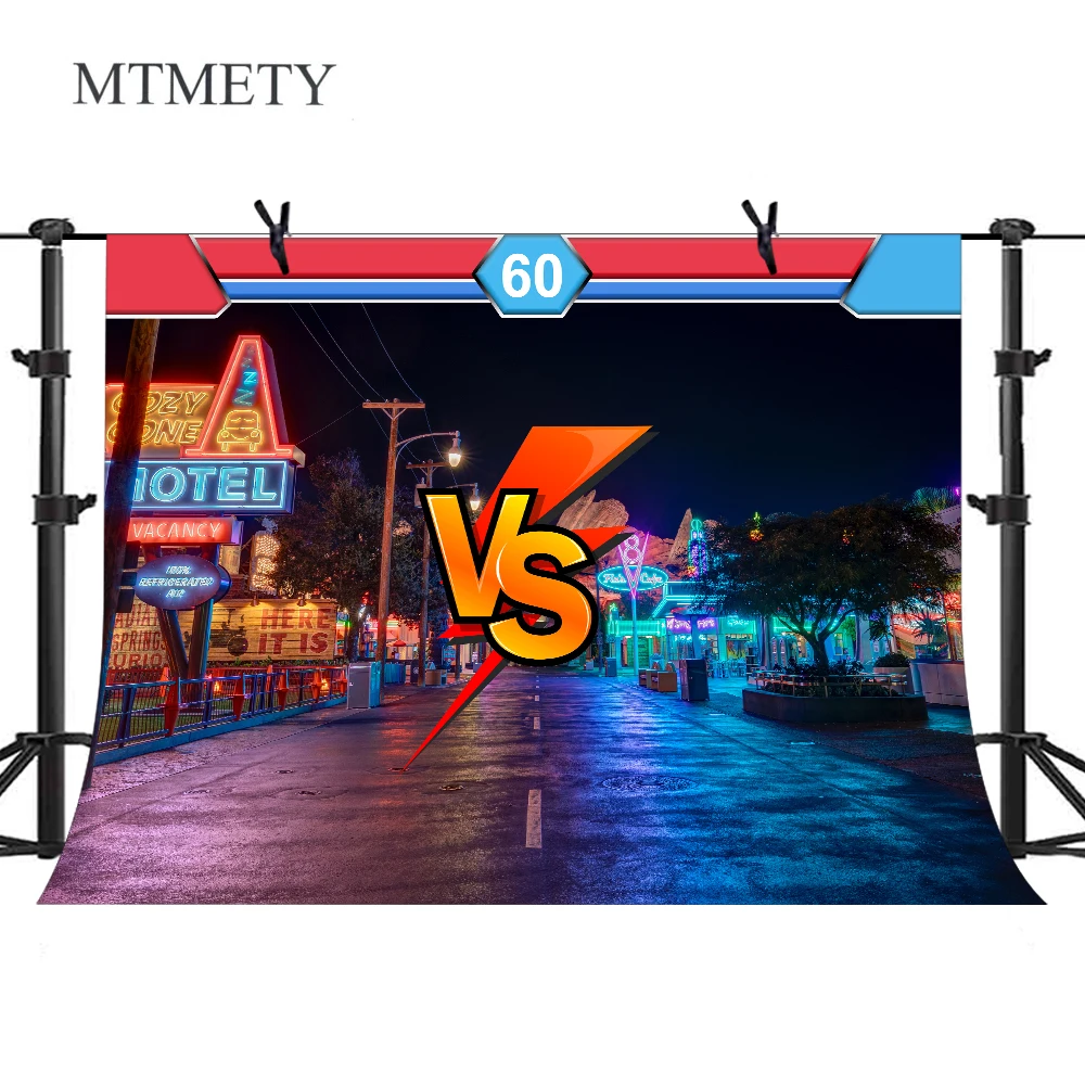 

MTMETY Street VS Backdrop Red Blue Players 60second Night Lights Photography Background Vinyl Photo Studio Props