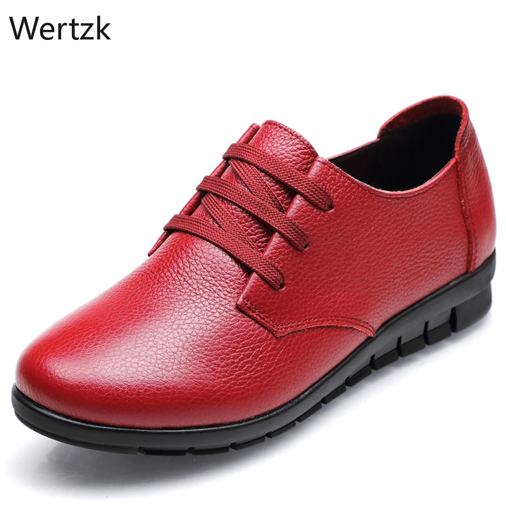 

Women Flats Genuine Leather Shoes Female Slip on Loafers Anti Slip Moccasins Casual Zapatillas Mujer Lace-Up shoes Plus SizeA421
