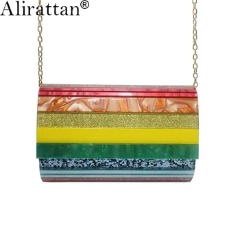 

Alirattan 2020 New Acrylic Clutch Women Transparent Bag Plastic Box Chain Bag Vintage Retro Party Shoulder Messenger Bag ins