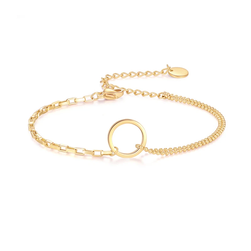 

Hongcheng Jewelery Simple Rose Gold Bracelets with Asymmetric Round Circle Pendant Titanium Steel Trendy Bracelet for Lady HCS13