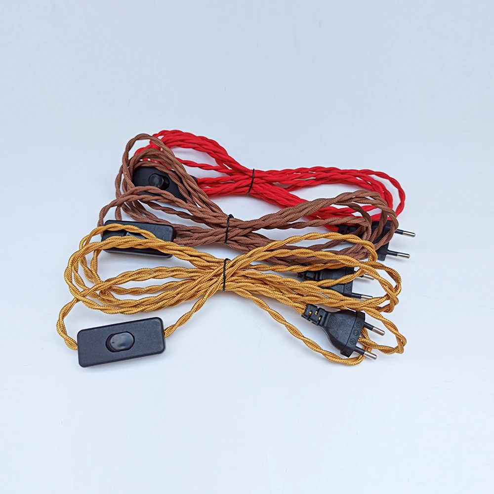 Vintage Power Cords EU Plug With Line Switch E27 LED Lights Edison Bulbs Incandescent Lamps Socket Twisted Wire Cord Lamp Hoder