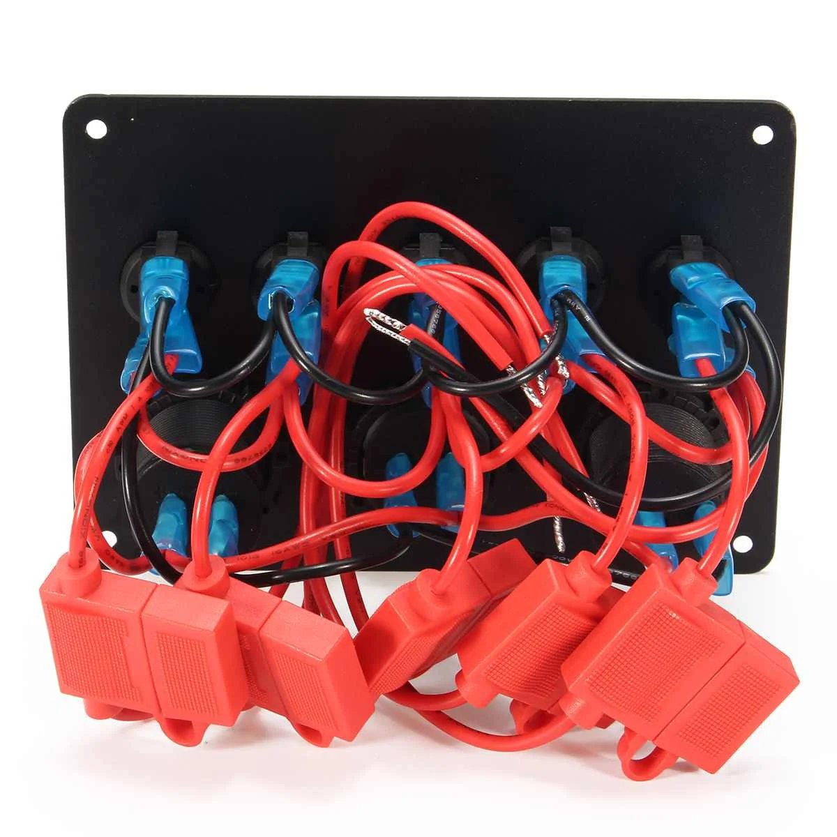 5 Gang Car Marine Boat Universal LED Rocker Switch Panel Circuit Digital Voltmeter Dual USB Port 12V Outlet with DIY sticker