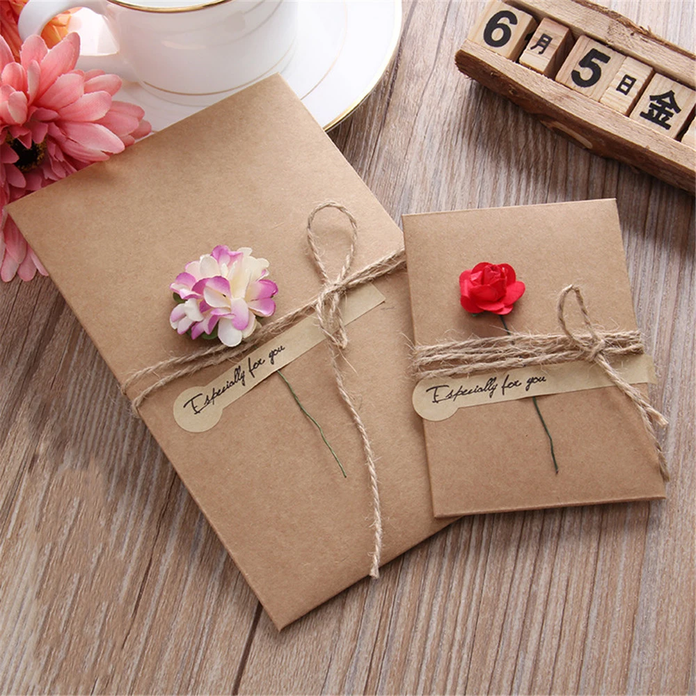 2-5 uds flores secas sobres de Papel Kraft de papel de invitación de la boda tarjeta de felicitación con sobre postales regalo para fiesta