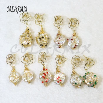 

5 Pairs Round pearl earrings wire wrap pearl earrings dangle earrings for women fashion jewelry earrings accessories 9518