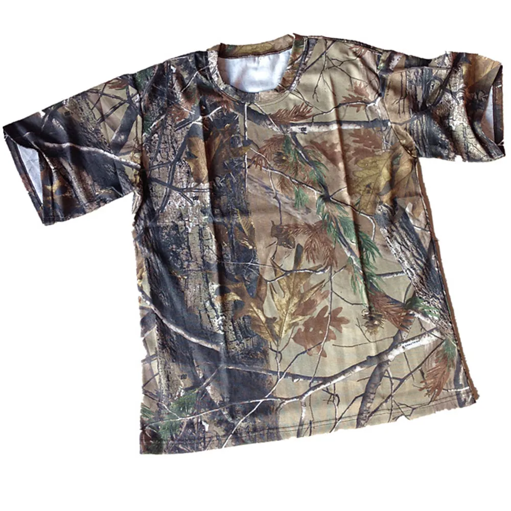 Outdoor Cotton Comfortable Bionic Camouflage Hunting Fishing Summer Short-Sleeve T-Shirt Casual Loose Climbing Camping Shirt combat shirts,men outdoor jacket,camouflage hoodie,combat suit
