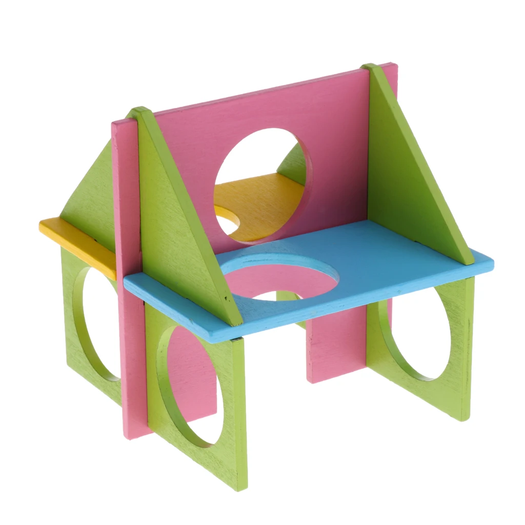 Wooden Hamster Toy Funny Natural Gym Playground Exercise for Mouse Rat Pet 12.5x12.5x12.5cm  ( Random Color )