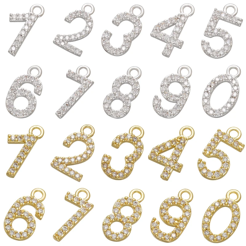 ZHUKOU bigger CZ crystal number charms Arabic numbers pendant for