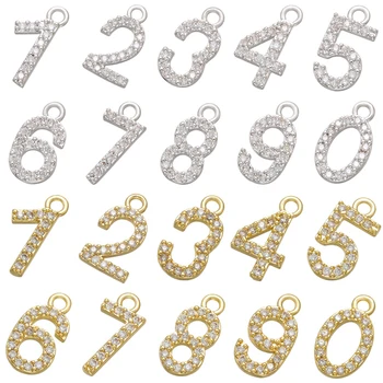 

ZHUKOU bigger CZ crystal number charms Arabic numbers pendant for jewelry making DIY earrings necklace Jewelry accessories VD721