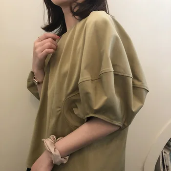 

Korean Causal Puff Half Sleeve Blouse Shirts Elegant O-neck Solid Tops 2020 Summer New