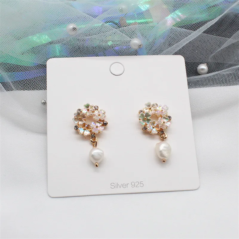 Корея дизайн модные ювелирные изделия элегантный сладкий цвет оболочки цветок серьги пресноводный жемчуг кристалл серьги для женщин