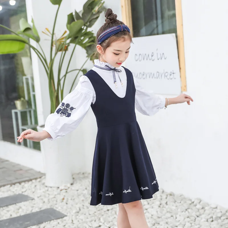 

2019 New Style Girls' Dress Suit Shirt Dress Big Boy CHILDREN'S Dress Two-Piece Set Fashion
