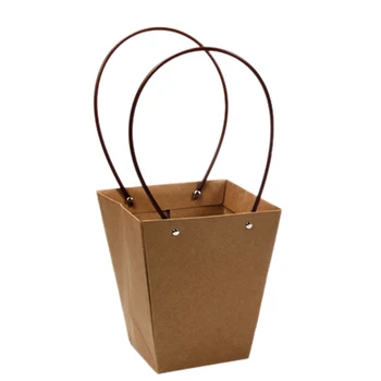 

10Pcs Trapezoid Kraft Paper Tote Bag Flower Wrapping Bag DIY Florist Bouquet Packaging Gift Box