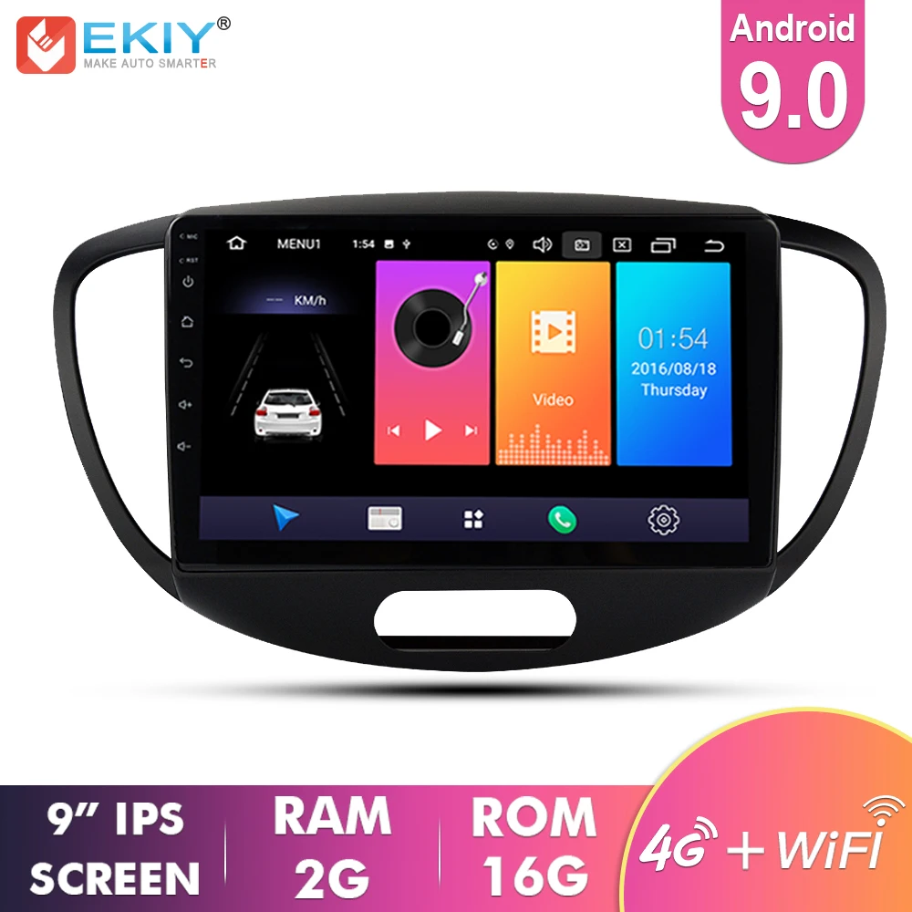  EKIY 9'' IPS No 2 Din Android 9.0 Car Radio Multimedia Player For Hyundai Grand I10 2008-2012 Auto 