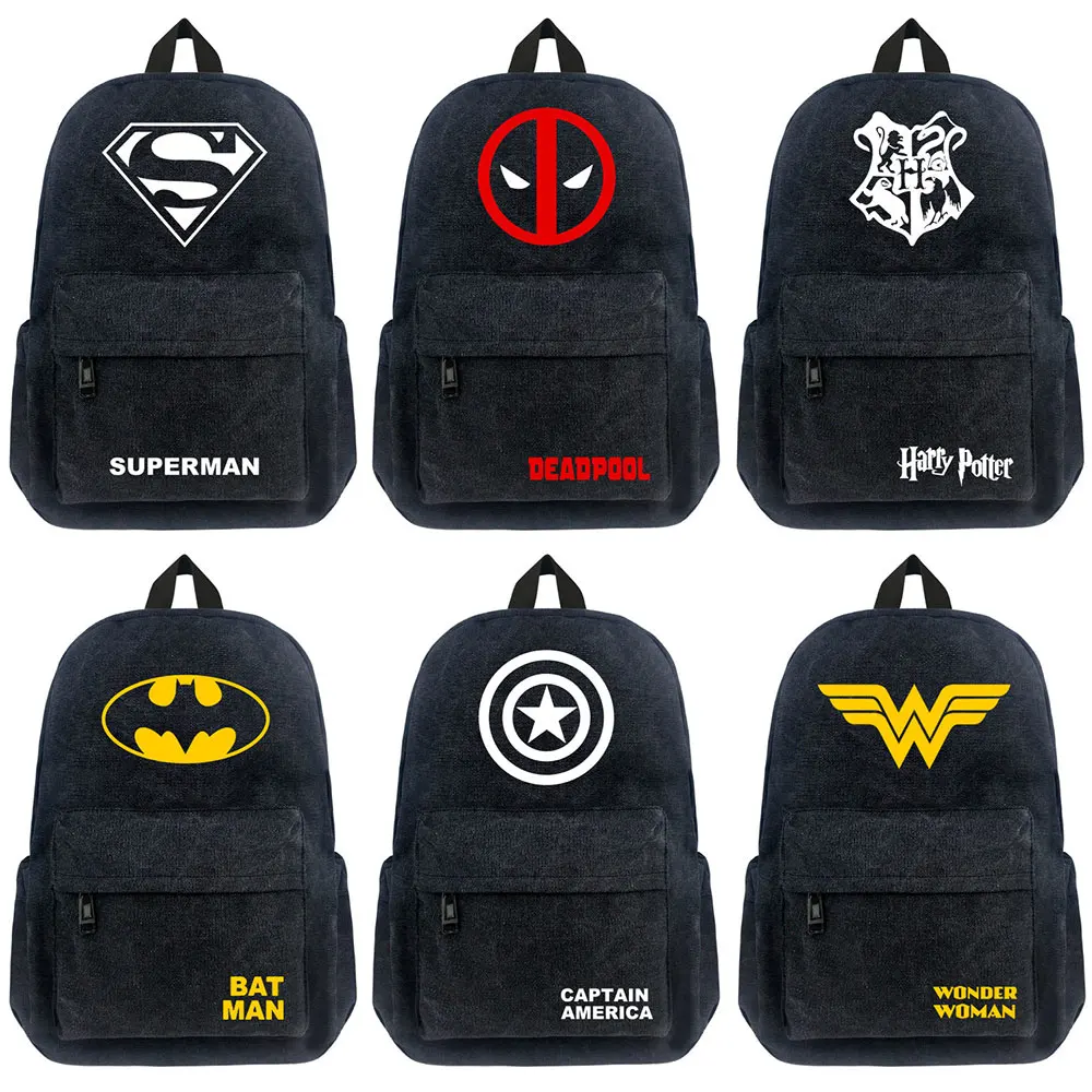 

Superman Deadpool Batman Wonder Woman Boy Girl School bag Women Bagpack Teenagers Schoolbags Canvas Men Student Backpack Satchel
