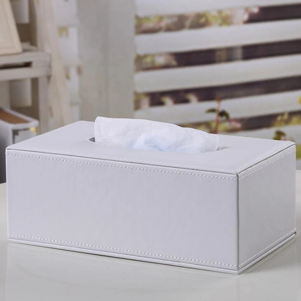 PU Leather Tissue Box Holder Rectangular Napkin Holder Pumping Paper Case Dispenser For Home Office Car Automotive Decoration