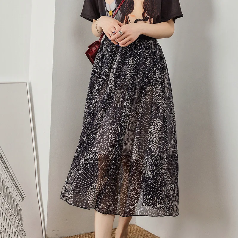 2019 Nieuwe Stijl Digital Printing Echte Zijde Rok F1912 Casual Dames Jurk 2019 Nieuwe Stijl Digital Printing Echte Zijde Rok F1912 Casual Dames Jurk