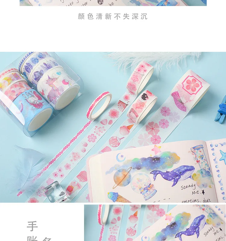 8 шт./компл. милый Единорог КИТ лента Washi Kawaii изоляционная лента декоративная клейкая лента Стикеры Скрапбукинг дневник раздатчик канцелярской ленты