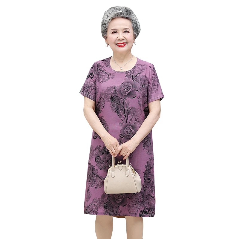 elegante de manga con cuello redondo para madres, vestido de abuela para madres de mediana edad y ancianos, FC498, novedad de verano 2021|Vestidos| - AliExpress