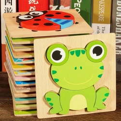 Montessori 3d quebra cabeças de madeira educacional dos desenhos animados animais aprendizagem precoce cognição inteligência jogo para crianças brinquedos