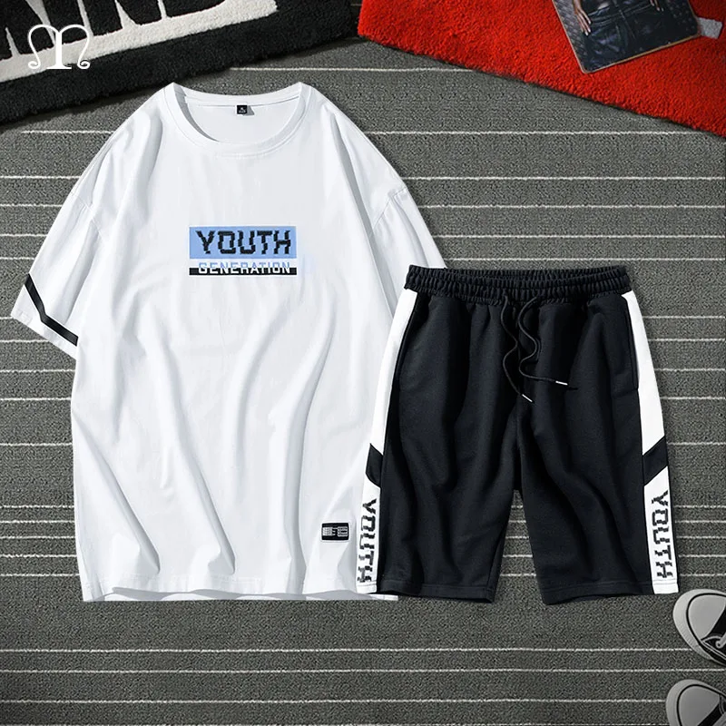 

Casual Tracksuit Men Two Pieces Sets Short Sleeve Tshirt Shorts Summer Men's Clothes Pullover Shorts Suit Ropa Hombre Plus Size