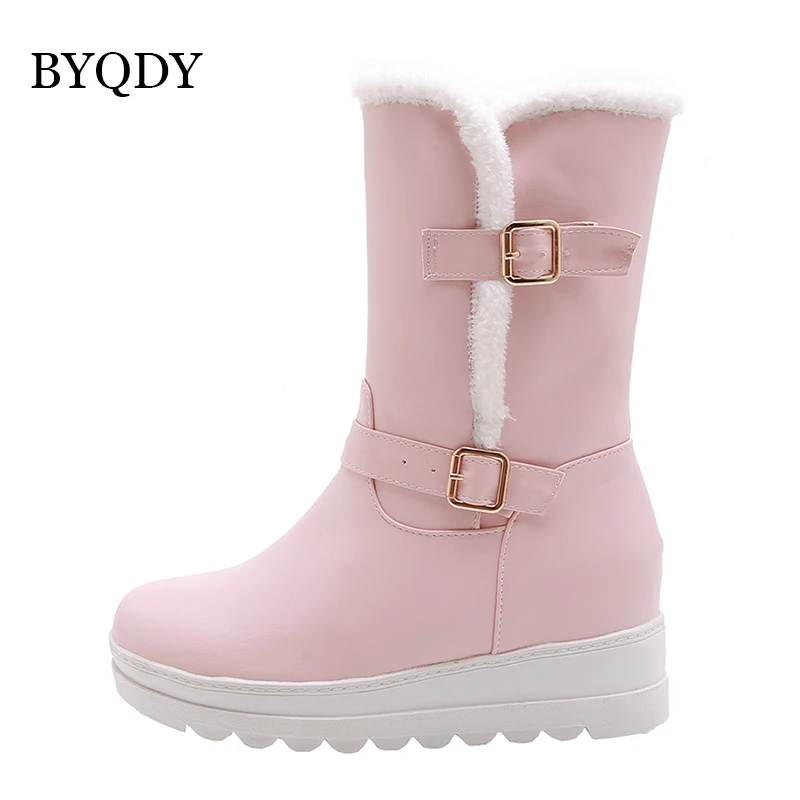 BYQDY/Новинка года; зимние сапоги; женские кожаные зимние сапоги; обувь на платформе; женские повседневные белые сапоги на высоком каблуке; Botas Mujer