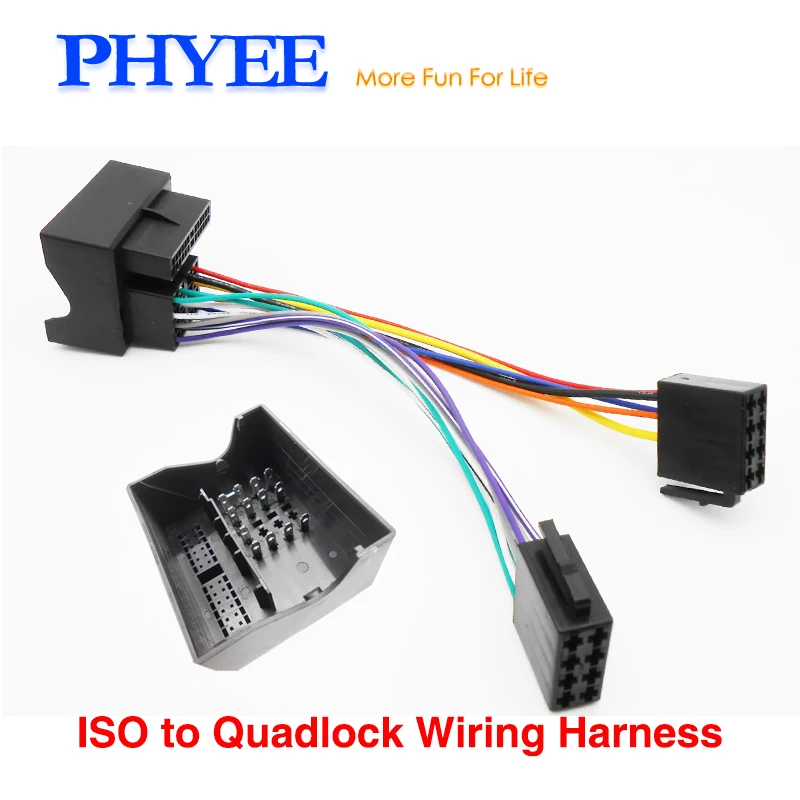 ISO to Quadlock Cable Adapter Quad Lock Connector Wiring Harness for  Universal 12V Car Radio Head Unit