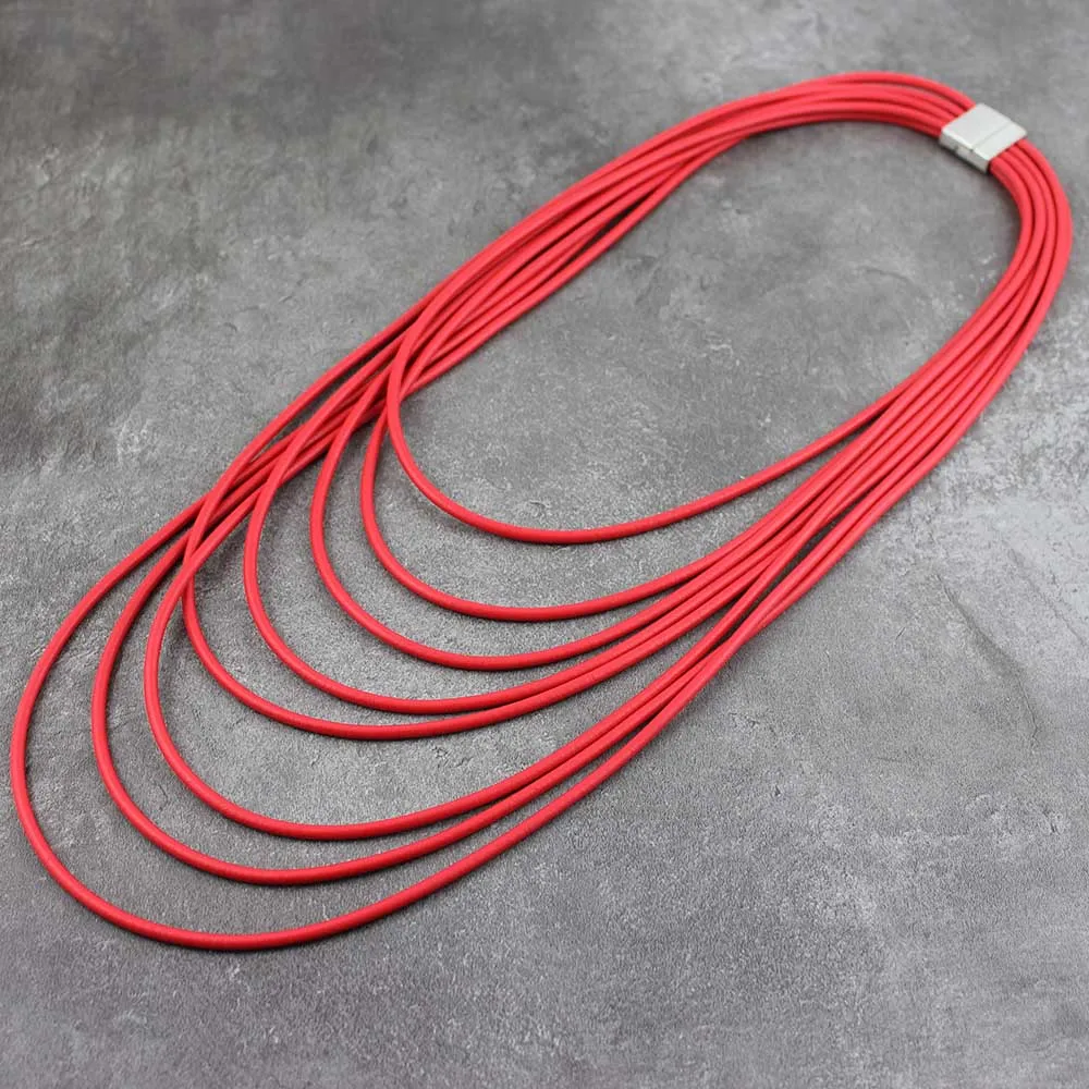 New Punk Style Necklace Women Pendants 5Colors Multi Layer Long Necklaces Handmade Blue Rubber Jewelry Girl Gifts | Украшения и