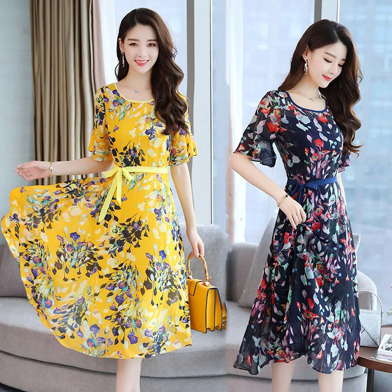 

Summer New Style Korean-style Mid-length Dress WOMEN'S Dress Elegant Printed A- line Skirt Casual A- line Skirt Sub-