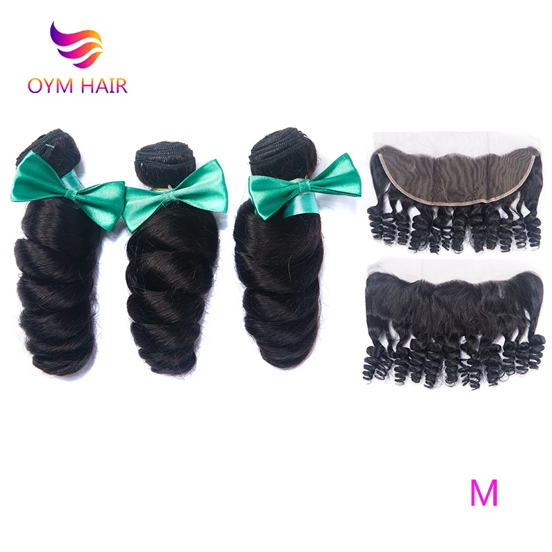 

OYM HAIR Brazilian Hair Weave Bundles With Frontal Closure 13*4 Human Hair 3 Bundle Deals Loose Wave Remy Hair With Closure