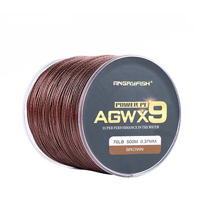 Angryfish 9 Strands Weaves Braided 500M/547YD Fishing Line Super Strong PE Line 15LB-70LB Braided Fishing Thread Brown