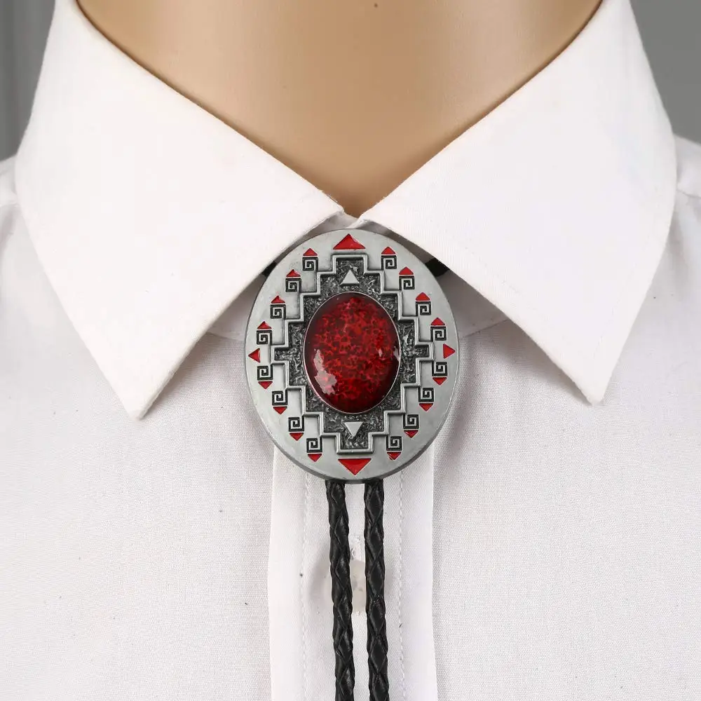 

Red turquoise Bolo tie for woman women Handmade Western Art Indian Alloy Necktie silvr star Pentagram