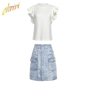 

Fast Ship Casual Comfortable 2 Piece Set for Women White V Neck Ruffled Chiffon Blouse and Red Sexy Mini Skirt Red Mini Skirt