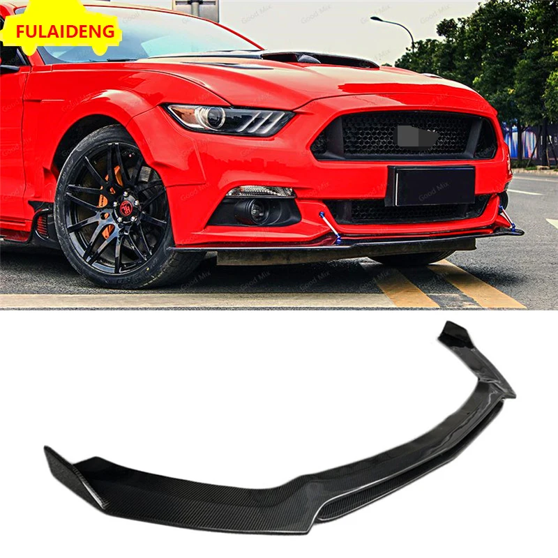 Для Ford Mustang- черный углеродное волокно автомобиля Передняя губка подбородок бампер наборы кузова автомобиля аксессуары для укладки