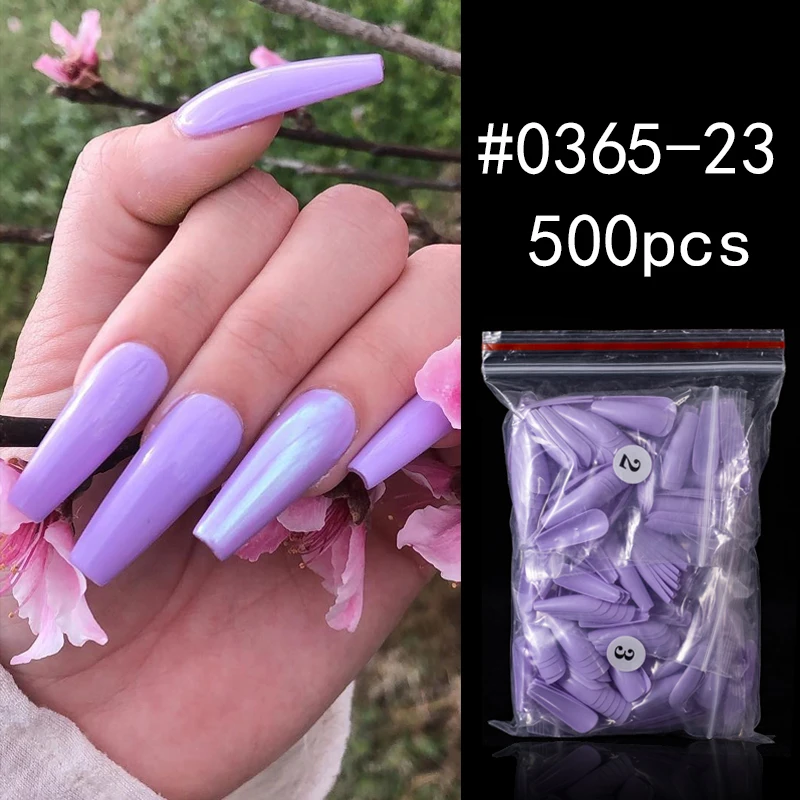 

500pcs Colorful False Nails Long Ballerina Coffin Shape UV Shiny Extra Long Full Wrap Solid Color Ballerina Nails