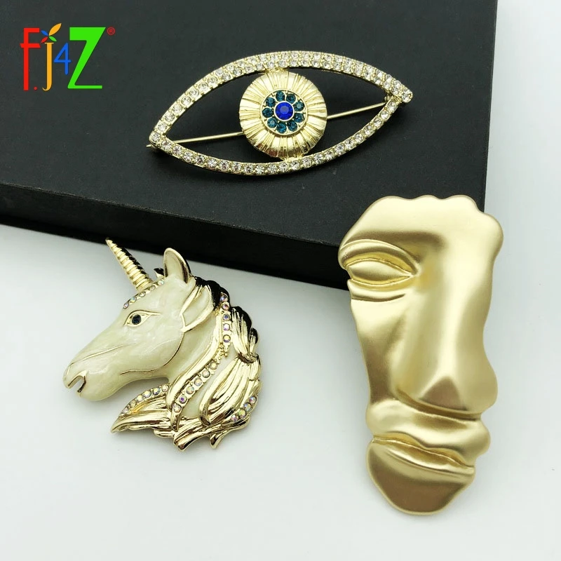 

F.J4Z New Fashion Matted Alloy Human Face Enamel Unicorn Eye Brooches Pins for Women Gift Jewelry Accessories Bijoux