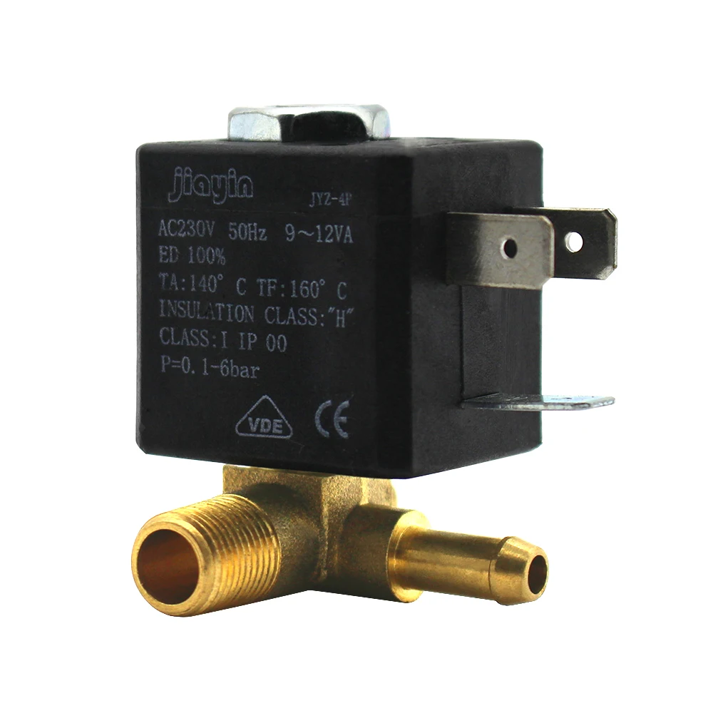 Jiayin-JYZ-4P de latón para máquina de café, generador de aire de vapor con válvula solenoide de agua, normalmente cerrado, 3mm, N/C, 2/2 vías, CA 230V, G1/8 , 6bar